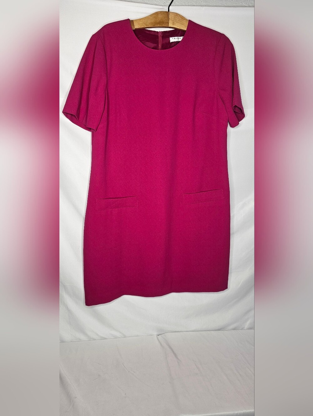 Trina Turk Shift Dress Womens 12 Hot Pink Magenta Short Sleeve Pockets Lined